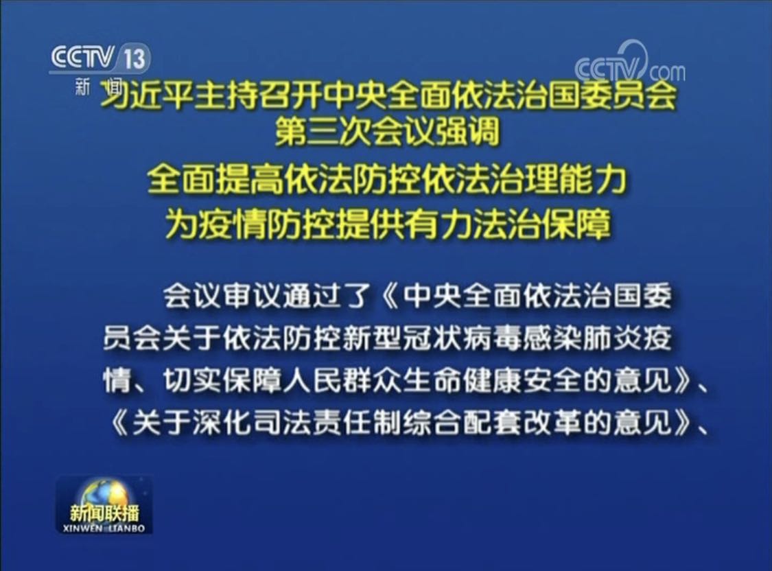 習(xí)近平主持召開中央全面依法治國委員會第三次會議強調(diào)  全面提高依法防控 依法治理